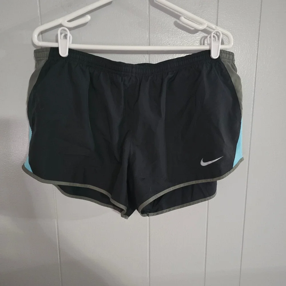 Nike Dri-FIT Running Shorts Womens XL Black Blue Grey Mesh Trim‎ Activewear